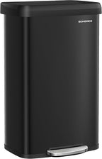 SONGMICS Kitchen Trash Can, 21 Gallon (80 L) Stainless Steel Garbage Can, with Stay-Open Lid and Step-on Pedal, Soft Closure, Tall, Large and Space-Saving, Black ULTB534B01