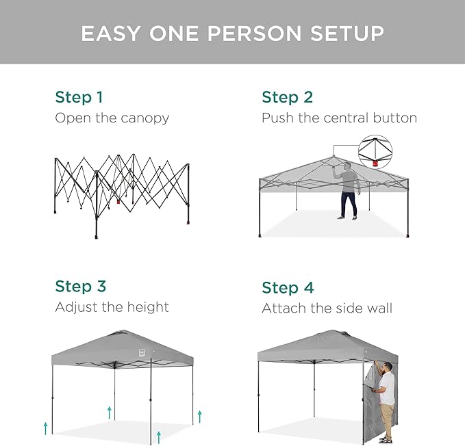 Best Choice Products 10x10ft Easy Pop Up Canopy w/Side Wall, 10 Pockets, Portable Carrying Case, 1-Button Setup, 4 Weight Bags - Silver