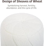 Modern Round Ottoman 2Pcs, Spiral-Tufted Foot Stool Ottoman, Teddy Fleece Upholstered Vanity Stool for Makeup, Bedroom, Living Room, White