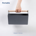 BLUE GINKGO Medium Storage Basket – Plastic Caddy with Wooden Handle for Office, Arts & Crafts, or Home Supplies (Gray)