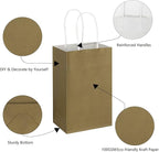 Toovip 100 Pack 5.25x3.25x8.25 Inch Small Gold Kraft Paper Bags with Handles Bulk, Gift Wrap Bags for Favor Grocery Retail Party Birthday Shopping Business Goody Craft Merchandise Take Out Cub Sacks