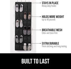 GORILLA GRIP Over the Door Shoe Organizer, 24 Extra Large Breathable Mesh Pockets, Space Saving Hanging Storage Holder, 4 Hook Closet Rack Hanger, Hangs on Closets for Shoes and Accessories, Black