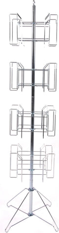 SSWBasics 4-Tier Chrome Rotating Standing Literature Rack - 64'H x 16"D - 16 Pockets Total - Sleek Floor Standing Book Display Rack for Periodicals - Sturdy Comic Book Display Stand for Magazines,
