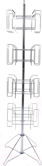 SSWBasics 4-Tier Chrome Rotating Standing Literature Rack - 64'H x 16"D - 16 Pockets Total - Sleek Floor Standing Book Display Rack for Periodicals - Sturdy Comic Book Display Stand for Magazines,