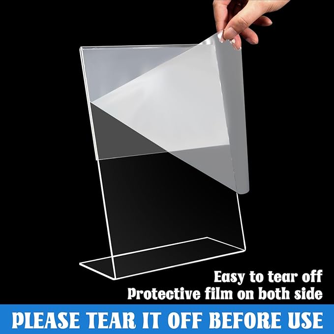 Laerjin Acrylic Sign Holder 8.5 x 11 - 10 Pack Clear Slanted L-Shaped Display Stand, Flyer & Menu Frame, Side Loading Paper Signage Holder - Office, Restaurant, Trade Show Use