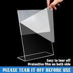Laerjin Acrylic Sign Holder 8.5 x 11 - 10 Pack Clear Slanted L-Shaped Display Stand, Flyer & Menu Frame, Side Loading Paper Signage Holder - Office, Restaurant, Trade Show Use