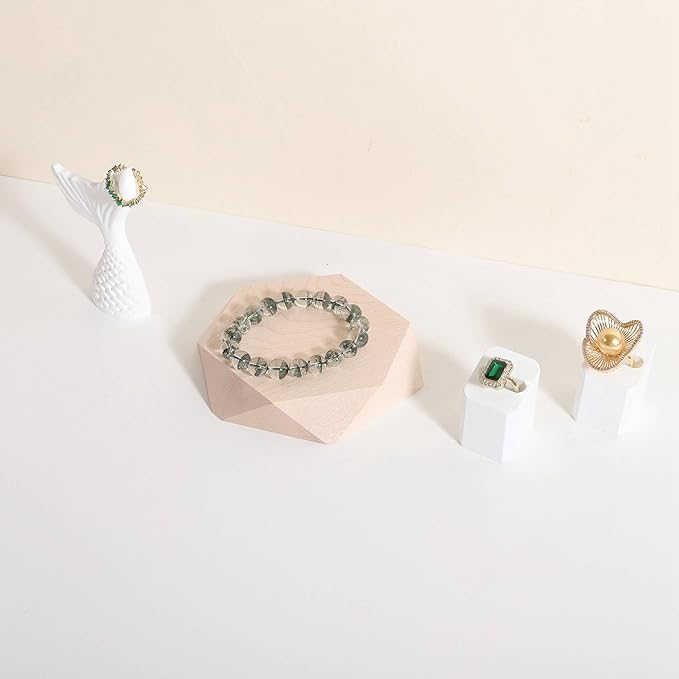 GemeShou single maple Jewelry display Tray for selling, Wooden hexagon display riser for jewelry, Jewelry retail shop display stand, photography props【maple Hexagon single Large】