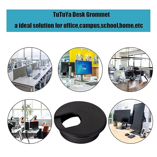 TuTuYa 6PCS Desk Grommet, Desk Grommet 2Inch(50mm) Desk Cable Grommet Desk Cable Hole Covers with Hole Saw, Ideal Solution for Office and Home Table Cable (Black, 2Inch_50mm)