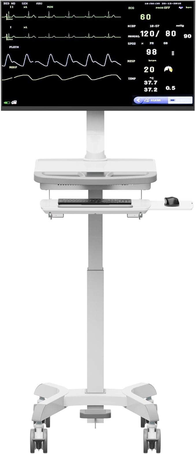 Mount Plus MB-C12 Mobile Height Adjustable Medical Workstation Cart with Retractable Keyboard, Mouse Tray, Large Tabletop (19.7" x19.3), Swivel Locking Casters for Hospitals, Dental and Clinic