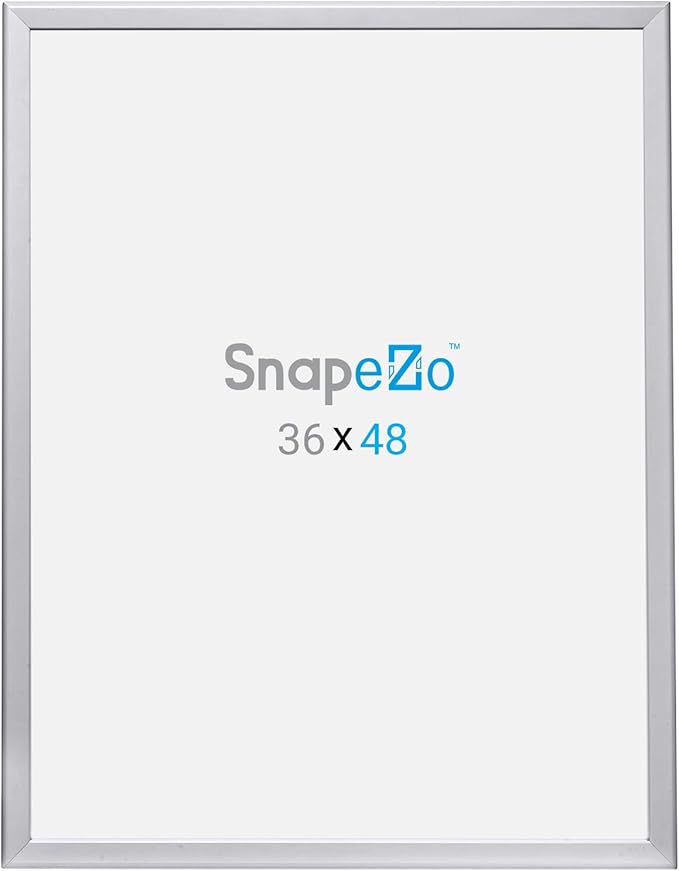 SnapeZo Poster Frame 36x48, Silver, 1.25 Inch Aluminum Profile, Front-Loading Snap Frame, Wall Mounting, Professional Series