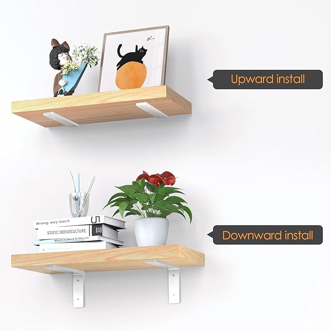 White Floating Shelf Bracket 8 Inch, 4 Pack Heavy Duty Shelf Brackets, Wall Shelf Bracket for DIY Decorative with Mounting Hardware