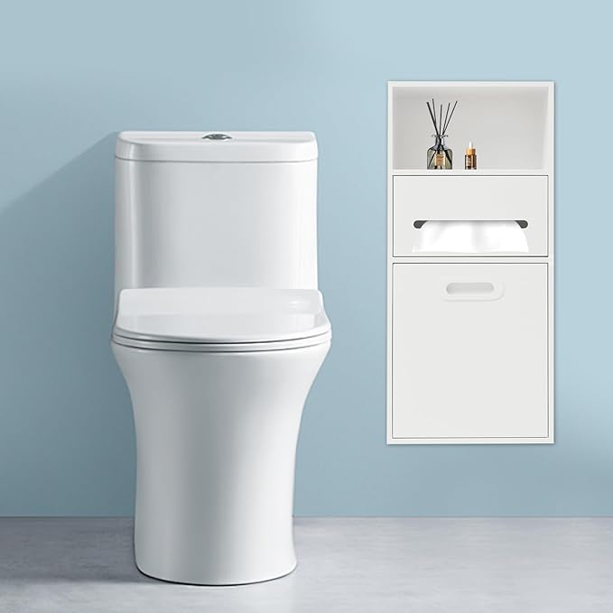 Stainless Steel Shower Niche with Trash Can Stainless Recessed Storage Cabinet White 26 * 11.8 No Tile Needed Wall Niche Recessed Toilet Paper Holder for Kitchen Living Room Bedroom Hotel