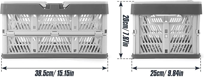 Domiella 2-Pack Foldable Storage Baskets, Collapsible PP Crates with Handles - 20L Capacity, Strong and Portable for Home Organization, Picnic and Shopping, Grey + Pink
