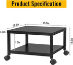Under Desk Printer Stand with Wheels, 2-Tier Heavy Duty Rolling Cart with Storage Shelf, Industrial Printer Table for Printer, Scanner, Home, Office, Black