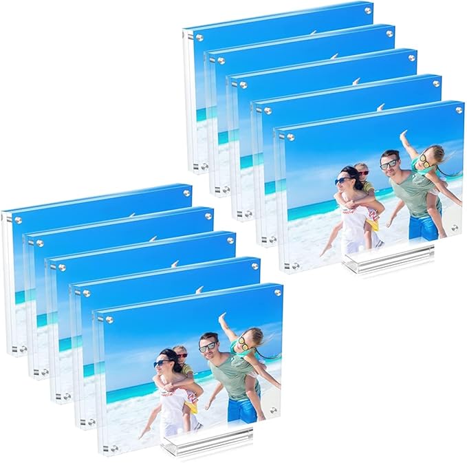 10 Pack Acrylic Picture Frame 4×6 Clear Double Sided Magnetic Photo Frame - Frameless Baby Friend Family Picture Desktop Display with Support Stand and Gift Boxes