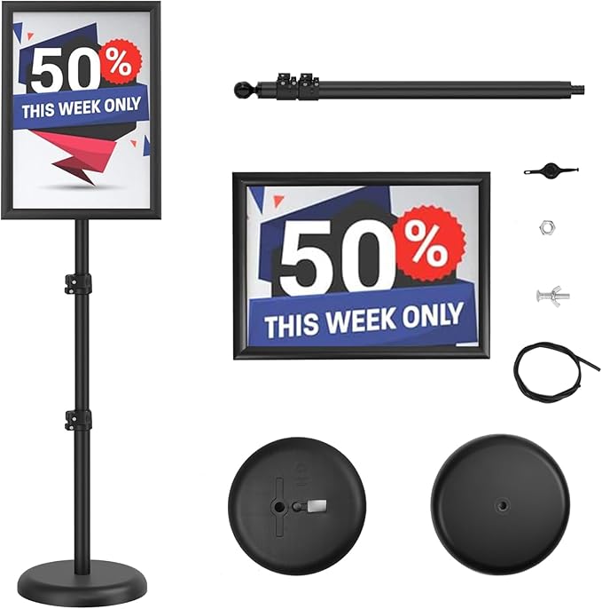 2Pack Sign Holder,8.5x11 inch Telescopic Adjustable Floor Sign Stand - Aluminum Openable Frame, 360° Rotatable, Suitable for Vertical and Horizontal Display - Perfect for Malls, Schools, Restaurants