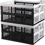 Hespapa 35 Quart Folding Crates, Plastic Collapsible Storage Container Milk Crate Baskets, 2 Packs