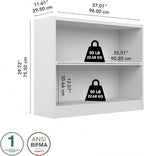 Bush Furniture Universal Small 2 Shelf Bookcase in White, Low Storage and Display Bookshelf for Home Office or Living Room Organization