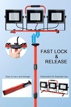 LEDMO 30000LM LED Work Lights with Stand 3 Adjustable Head Led Work Shop Flood Lights Indoor and Outdoor 150W 6000K Portable Tripod IP65 Waterproof 10Ft Power Cord for Job Stie,Yard,Garage 2 Pack