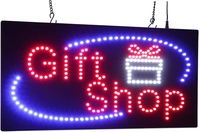 Gift Shop Sign, 19"x10", 48x24cm, TOPKING, LED, Neon, Florescent, Signage, Signboard, Display, Billboard, Screen, Grand Opening, Gift