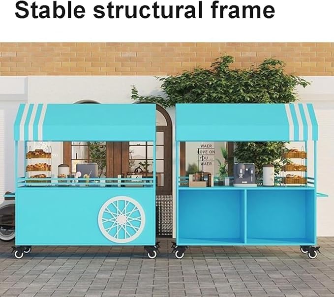 MATISUN Portable Vendor Cart with Canopy, Mobile Food Cart with Lockable Wheels for Market, Street Food & Events (Red)