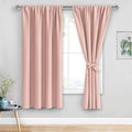 JIUZHEN Blackout Curtains for Bedroom - Thermal Insulated Room Darkening Rod Pocket Curtains for Living Room, Set of 2 Panels with Tiebacks, 38 x 63 Inch Length, Blush Pink