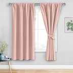 JIUZHEN Blackout Curtains for Bedroom - Thermal Insulated Room Darkening Rod Pocket Curtains for Living Room, Set of 2 Panels with Tiebacks, 38 x 63 Inch Length, Blush Pink