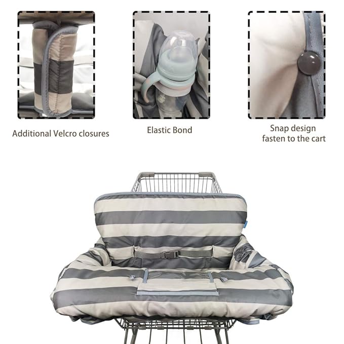 Shopping Cart Cover for Baby boy Girl, Grocery Cart Cushion Liner, Infant High Chair Cover,Grey Strip