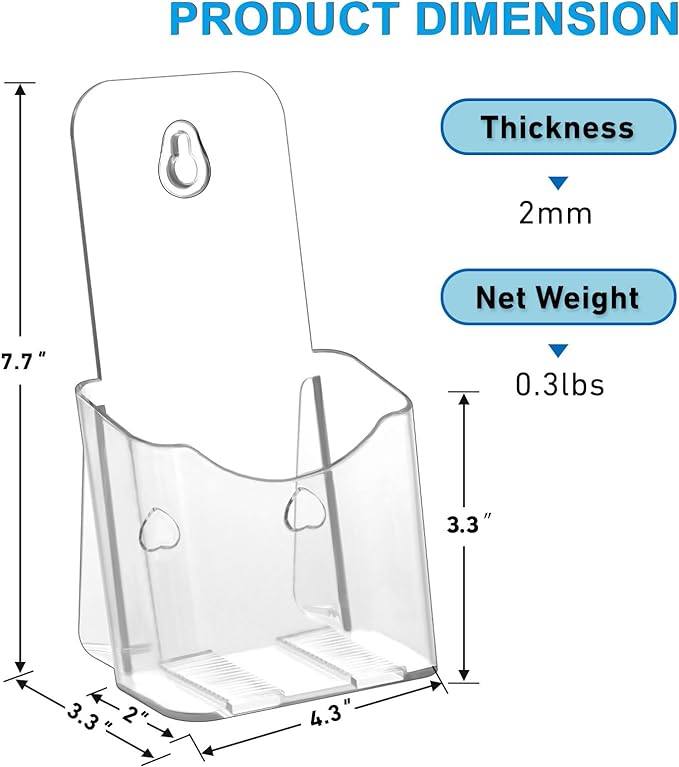 Acrylic Brochure Holder 4x9 Inches Slant Back Design, Clear Display Stand, Plastic Table Stand Sign Holder,Pamphlet Holder Flyer Holder,Display Stand,Table Signs Plastic Paper Holder for Office, Home, Store, 2 Pack