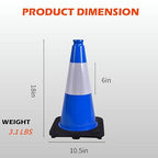 6 Pack 18 Inch Blue Traffic Cones with Reflective Stripes, Black Base Safety Cones for Parking Lots, Sports Events and Property Marking (6, Blue, 18 Inch)