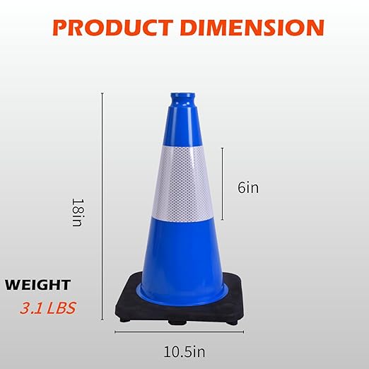 8 Pack 18 Inch Blue Durable Training Cones with Black Base, Playground Boundary Markers, School Events, Driveway Safety, Sports Use (8, Blue, 18 Inch)