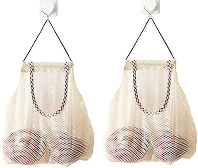 2Pcs Kitchen Garlic Ginger Mesh Storage Bag Vegetable Onion Potato Storage Hanging BagHollow Breathable Mesh Bag (2pcs Garlic Ginger Storage Bag)