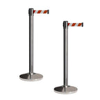 CCW Set of 2 Retractable Belt Barriers Stanchion, Polished Stainless Steel Post, RBB-100 (11 Foot Belt, Red and White Diagonal Belt)