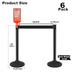 6 Pack Crowd Control Barriers Stanchions with 10 ft Retractable Belts - Heavy-Duty Base Stanchions for Queue Management in Airports, Theaters, Hotels, and Retail Stores(Black, 6 Pack)