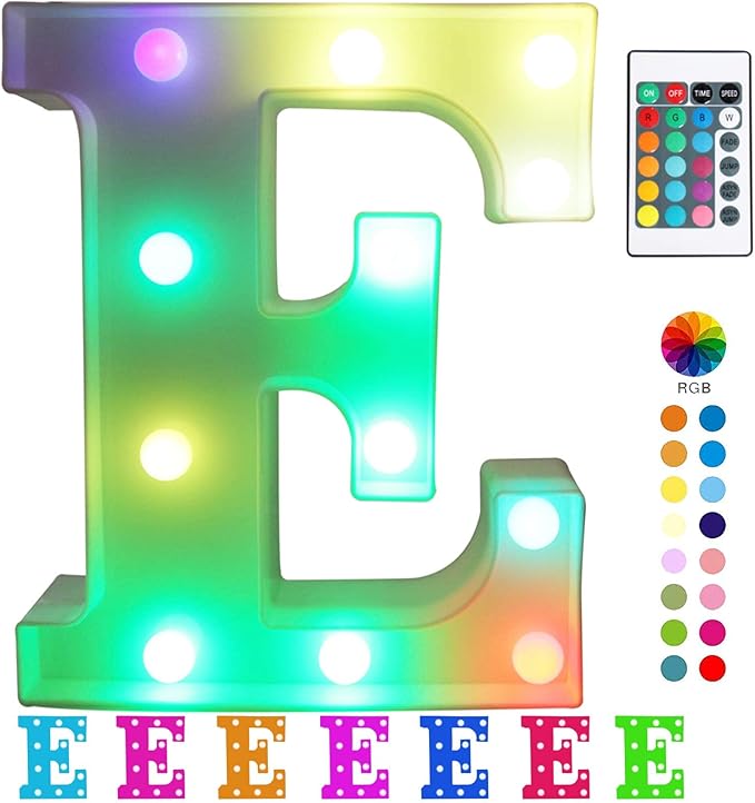 Pooqla Colorful LED Marquee Letter Lights with Remote – Light Up Signs Party Bar Letters Decorations for The Home - Multicolor E