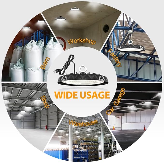 LED High Bay Shop Lights 150w with Advanced Heat Dissipation,Aluminum Heat Sink,6000K Daylight,Industrial Warehouse Lighting,UFO Light 10 Pack