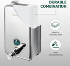 Commercial Manual Soap Dispenser, Durable Polished Stainless Steel Finish, 37oz (1100ml) Liquid, Wall-Mounted for Bathroom & Kitchen