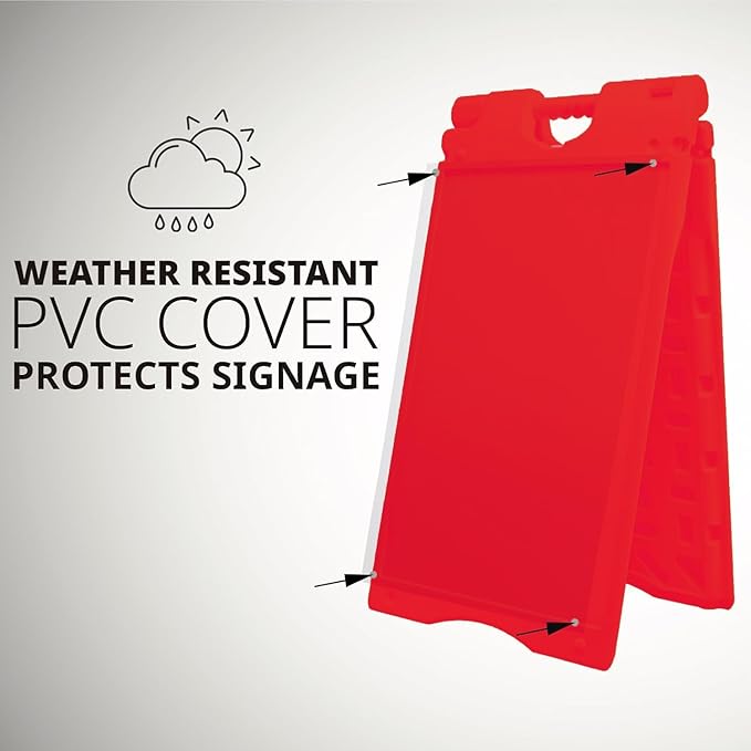Jumbl A-Frame Signboard 15.7” x 26” Display Surface – Small Outdoor Sandwich Board w/Weather Resistant PVC Sign Protector & Sand Fill Holes – Dual Signage Stand for Storefront Sidewalk Curb (Red)