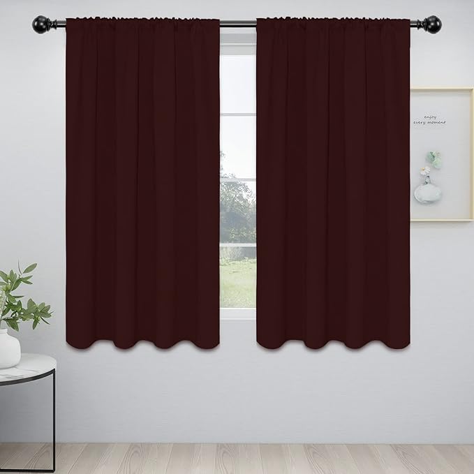 Easy-Going Rod Pocket Blackout Curtains for Bedroom, Room Darkening Window Curtains for Living Room, Thermal Insulated Noise Reduction Solid Window Drapes, 2 Panels(52x56 in, Wine)