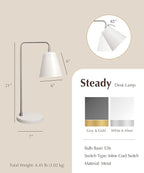 HarvestLand Steady Silver Reading Lamps for Bedside Table – Adjustable Industrial Table Lamp with Solid Base, Lamp for nightstand, Desk Lamp Home Office, Mid Century Modern Reading Lamp Style