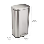 Amazon Basics Smudge Resistant Rectangular Trash Can With Soft-Close Foot Pedal, Brushed Stainless Steel, 30L/7.9 Gal, 13.8x11.8x25 in, Satin Nickel Finish