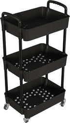 Laiensia 3-Tier Storage Carts,Multifunction Utility Rolling Cart Kitchen Storage Organizer,Mobile Shelving Unit Cart with Lockable Wheels for Bathroom,Laundry,Living Room,With Classified Sticker,Black