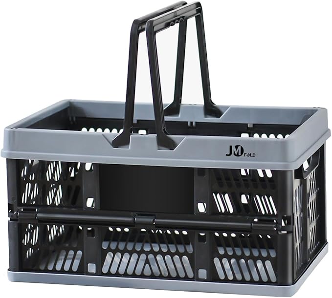 20 L Collapsible Shopping Basket, plastic basket, Basket with Handle, M (Black)