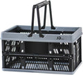 20 L Collapsible Shopping Basket, plastic basket, Basket with Handle, M (Black)