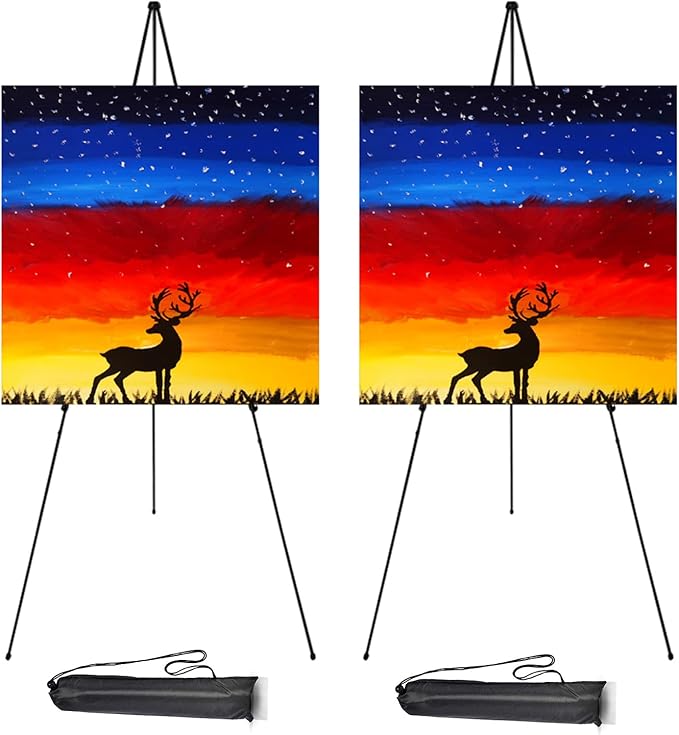 63" Easel Stand for Wedding Sign - Adjustable Easels for Display Painting Canvas - Metal Floor Easels with Portable Bag Fit for Lobby,Exhibition,Holds 4lbs,2Pack