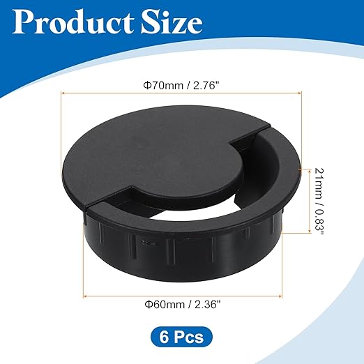 uxcell 6 Pcs Desk Grommet, 60 Mm/2.36 Inch Cable Wire Grommet Organizer, Desk Hole Cover for Home Office Computer Equipment, Black
