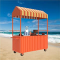 Outdoor Food Vendor Cart with Canopy, Portable Mobile Street Food Stand, Foldable Commercial Vending Trolley Kiosk for Markets and Events(Orange,55.1in)