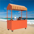 Outdoor Food Vendor Cart with Canopy, Portable Mobile Street Food Stand, Foldable Commercial Vending Trolley Kiosk for Markets and Events(Orange,55.1in)