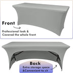 Nasitos 2 Pack 8 ft Table Cloth Rectangle Tables-Open Back Spandex Fitted Tablecloth, Grey Stretch Table Covers Washable and Wrinkle Resistant for Trade Show, Parties, Wedding, Banquet, Cocktails