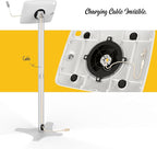 Tablet Kiosk Floor Stand Adjustable - Compatible with 10.2" iPad 7 8 9th, 120 Degree Rotate Lockable Tablet Enclosure+Aluminum Pole+Metal Base